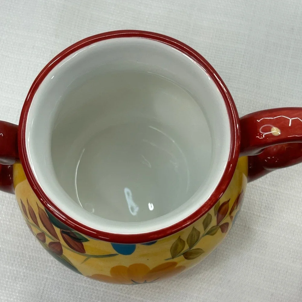Oneida Sunset Bouquet Creamer & Sugar Bowl Set Yellow Red Floral Hand Painted